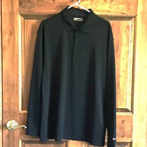 MEN'S LARGE BLACK NIKE GOLF FIT DRY LONG SLEEVE POLO SHIRT, EUC